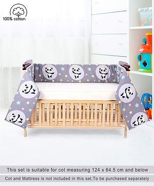 Babyhug 100% Cotton Cot Bumper Panda Print Regular - Grey (Cot not Included) - L 360 x B 25 cm Blue
