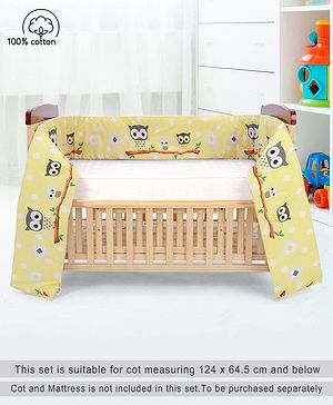 Babyhug 100% Cotton Crib Bumper Owl Print Regular - Yellow (Cot not Included) - L 360 x B 25 cm Yellow