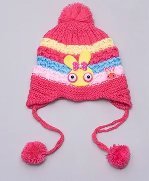 TMW Kids Bunny Design Striped Cap - Pink