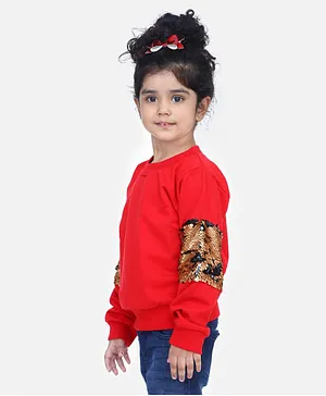 Lilpicks Couture Full Sleeves Sequin SweatShirt - Red