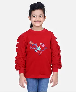 Lilpicks Couture Full Sleeves Girl Embroidery Sweatshirt - Maroon