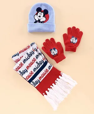 Disney Mickey Mouse Woollen Cap Set - Blue Red