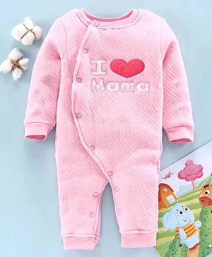 Mom's Love Full Sleeves Romper Text Embroidery - Pink
