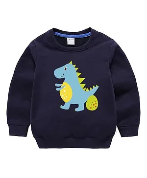 Kookie Kids Full Sleeves Sweatshirt Dino Print - Navy Blue