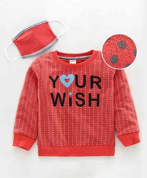 Ojos Full Sleeves Tee with Mask Your Wish Print - Red