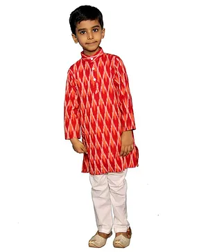 Mittenbooty Full Sleeves Ikkat Pattern Kurta With Pajama - Red