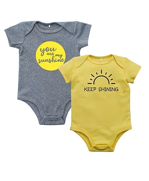 Kadam Baby Set Of 2 Half Sleeves Sunshine Printed Onesie - Grey & Yellow