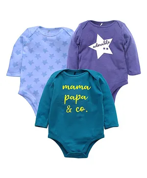 Kadam Baby Pack Of 3 Star Print Onesie - Purple Green & Blue