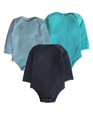 Kadam Baby Pack Of 3 Full Sleeves Solid Onesie  - Blue, Green & Black