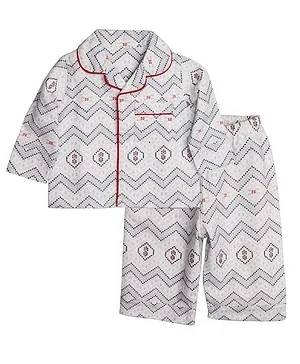 Kadam Baby Full Sleeves Chevron Print Night Suit - Multi