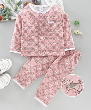 ToffyHouse Full Sleeves Night Suit Puppy Print - Pink