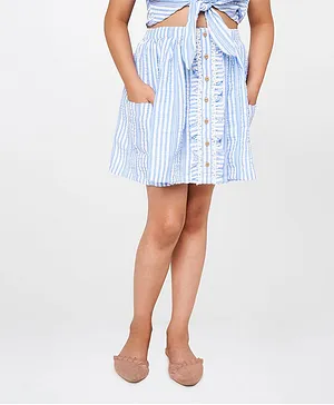 Global Desi Girl Striped Button Down Skirt - Light Blue