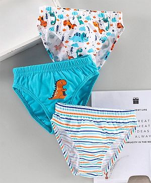 Babyhug 100% Cotton Brief Dino Print Pack of 3 - Blue