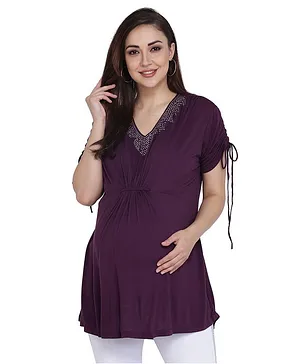 Preggear Embellished Half Sleeves Maternity Top - Purple
