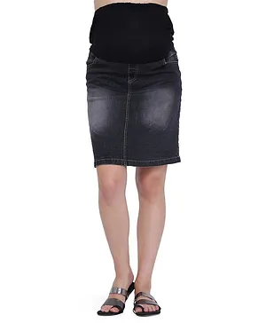 Preggear Maternity Denim Skirt With Over Belly Panel - Black