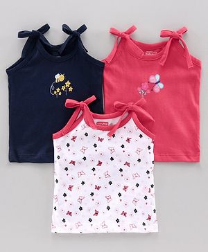 Babyhug 100% Cotton Singlet Slips Multiprint Pack of 3 - Pink White Blue