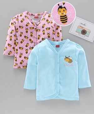 Babyhug 100%Cotton Full Sleeves Vests Honey Bee Print Pack of 2 - Blue Pink