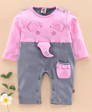Brats and Dolls Full Sleeves Romper Elephant Applique - Pink