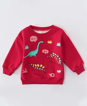 Kookie Kids Full Sleeves Sweatshirt Dino Print - Red