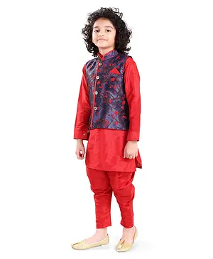 Nakshi By Yug Full Sleeves Kurta With Pajama & Floral Jacket - Red