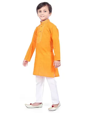 Nakshi By Yug Full Sleeves Embroidered Kurta With Pajama - Orange