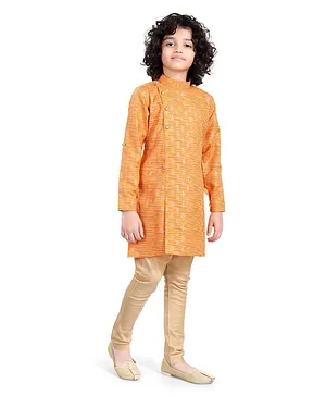 Nakshi By Yug Full Sleeves Printed Kurta With Churidar - Orange