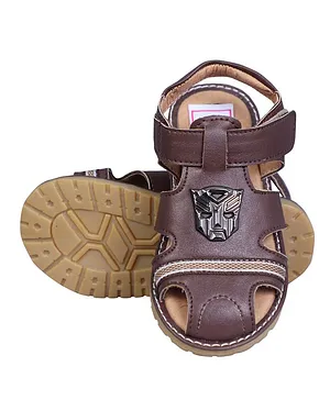 Buckled Up Anonymous Face Sandals - Brown