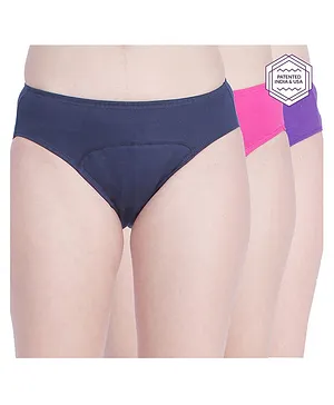 Adira Pack Of 3 Solid Color Period Hipsters - Navy Blue Dark Pink Purple