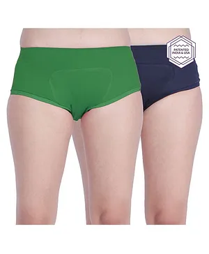 Adira Pack Of 2 Period Panties - Green & Navy Blue