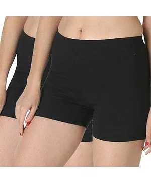 Adira Pack Of 2 Solid UnderDress Shorts - Black & Beige