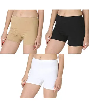 Adira Pack Of 3 Solid UnderDress Shorts -  Beige White Black