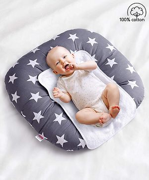 Babyhug 100% Cotton Premium Baby Lounger With Waterproof Sheet Star Print - Black