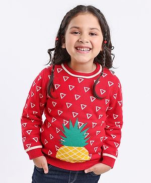 Kookie Kids Full Sleeves Sweater Pineapple Print - Red