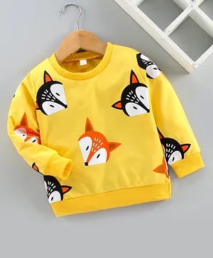 Kookie Kids Full Sleeves Sweatshirt Fox Print - Yellow