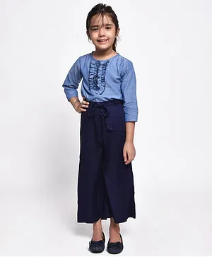 Jelly Jones Solid Colour Full Sleeves Top & Pants Set - Blue