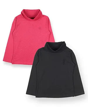 Plum Tree Full Sleeves Solid High Neck Pack Of Two Tee - Black Pink
