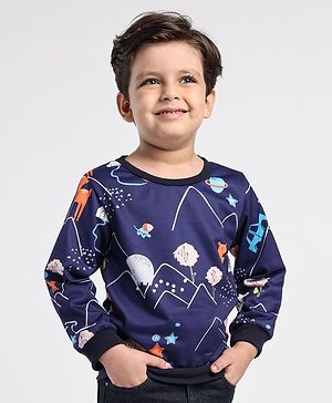 Kookie Kids Full Sleeves Sweatshirt Mountains Print - Navy Blue