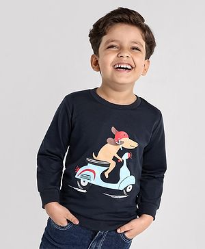 Kookie Kids Full Sleeves Sweatshirt Animal Print - Navy Blue