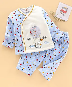 Brats and Dolls Full Sleeves Night Suit Dots Print - Blue