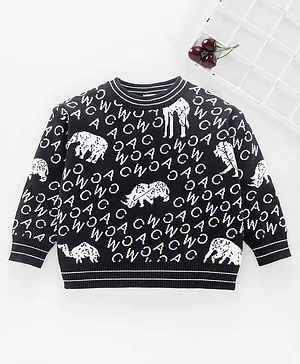 Kookie Kids Full Sleeves Sweater Animal Print - Black