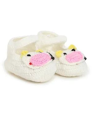 MayRa Knits Hand Knitted Animal Pattern Crochet Booties - White