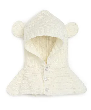 MayRa Knits Hand Knitted Ears Applique Crochet Cap - Off White