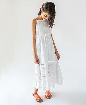 A Little Fable Sleeveless Schiffli Dress - White
