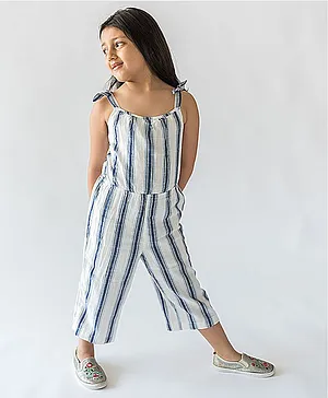 A Little Fable Sleeveless Striped Jumpsuit - White