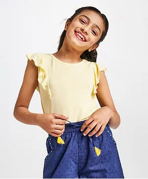 Global Desi Girl Solid Short Sleeves Top - Yellow