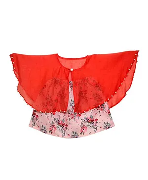 Mish Organic Sleeveless Floral Print Tube Top With Cape - Red & Pink