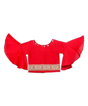 Mish Organic Flared Full Sleeves Lace Detailing Crop Top - Red