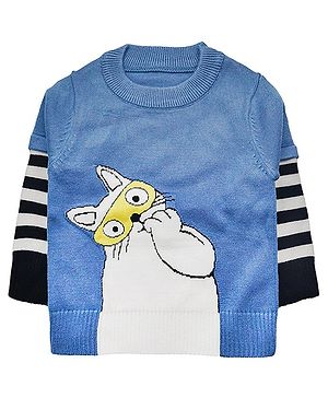 Kookie Kids Full Sleeves Pullover Sweater Cat Design - Blue