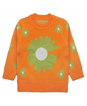 Kookie Kids Full Sleeves Sweater Floral Design - Orange