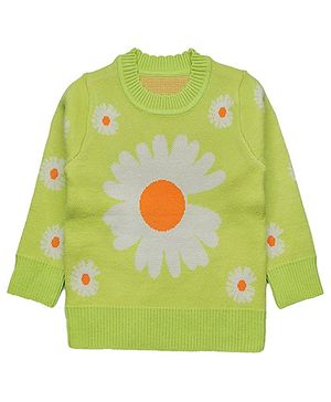 Kookie Kids Full Sleeves Pullover Sweater Floral Design - Green